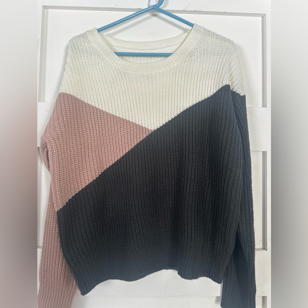 Colorblock Women's Sweater - Cream, Pink, and Black